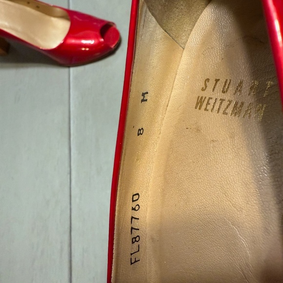 Stuart Weitzman (8) Gossimer Red Patent Pumps - chunky heel - Picture 2 of 7